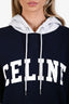 Celine Navy/Grey Cotton Jersey Logo Graphic Hoodie Size XS