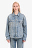 Balenciaga Blue Light Wash Embellished Logo Denim Jacket Size 34