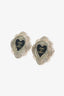 Pre-loved Chanel™ 21A Gold Tone Metal Black Resin Crystal Heart Earrings