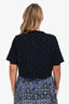 Maje Blue/Black Velvet Textured Short Sleeve Top Size 42