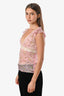 Dolce & Gabbana Pink/Cream Silk Lace Floral V-Neck Top Size 38