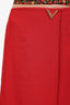 Valentino 2019 Red Crepe Midi Buckled Wrap Skirt Size 12