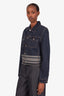 Christian Dior Dark Blue Denim Striped Panel Back Logo Jean Jacket Size 42
