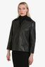 Akris Punto Black Crinkled Leather Jacket with Detachable Knit Collar Size 8 US