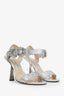 Jimmy Choo Silver Glitter Ankle Strap Sandals Size 38