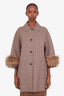 Intrend Brown Houndstooth Wool Fur Trimmed Coat Size 2