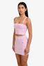 Pre-loved Chanel™ Pink Knit Cropped CC Embellished Sleeveless Tank Top + Mini Skirt Set Size 34