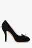 Pre-loved Chanel™ 2012 Black Canvas Interlocking CC Bow Logo Cap Pumps Size 35