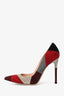 Gianvito Rossi Red/Grey Suede Patchwork Pointed Heels Size 36.5