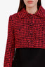 Pre-loved Chanel™ 16K Fuchsia Tweed Houndstooth Cropped Blazer Jacket Size 38