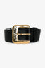 Miu Miu Black/Gold Tone Metal and Leather Logo Buckle Belt Size 90