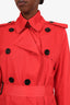 Burberry London Red Nylon Double Breasted Trench Coat Size 38 with Belt
