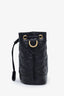 Black Calfskin Leather Enamel GG Bucket Bag with Strap