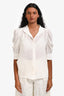 Frame White Silk Button-Up Short Sleeve Blouse Size S