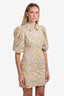 Birgitte Herskind Yellow Multicolour Floral Puff Sleeve Button Down Mini Dress Size 36