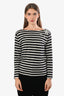 Saint Laurent 2016 Black/White Striped Star Bold Neck Long Sleeve Top Size XS