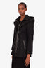 Mackage Black Wool Leather Zip Up Jacket with Hood Size S