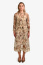 Uma Wang Brown/Green Sheer Floral Long Sleeve Maxi Dress With Slip Size M