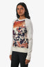 Hermès Cream/Orange Silk Cotton Blend Long Sleeve Graphic Top Size 34