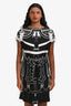 Hermès Black/White Silk Graphic Print Dress with Belt Size 36