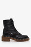 Pre-loved Chanel™ Black Patent Leather and Suede Lace Up Chain Boots Size 36.5