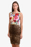 Dolce & Gabbana Cream/Leopard Print Floral Sleeveless Midi Dress Size 40