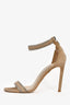 Jimmy Choo Beige Suede Crystal Detail Ankle Strap Heels Size 37.5