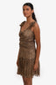 Christian Dior Black/Brown Silk Leopard Print Ruched Mini Dress Size 4