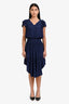 Ramy Brook Slk Navy Ruffled Shoulder Hem Short Sleeve Midi Dress Size XS