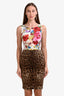 Dolce & Gabbana Cream/Leopard Print Floral Sleeveless Midi Dress Size 40