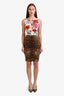 Dolce & Gabbana Cream/Leopard Print Floral Sleeveless Midi Dress Size 40