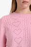 Miu Miu 2019 Pink Virgin Wool Cashmere Heart Pointelle Sweater Size 44