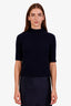 Theory Navy Cashmere Short Sleeve Turtleneck Sweater Size S
