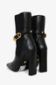 Versace Black Leather Gold-Tone Medusa Safety Pin High Block Heel Boots Size 37.5