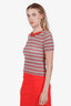 Prada Red/Multicolour Knit Stripe Beaded Neck T-Shirt Size M
