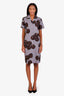 Miu Miu Blue/Brown Floral Print Button Down Short Sleeve Midi Dress Size 40