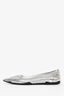 Prada Metallic Silver Leather Pointed Toe Flats Size 41
