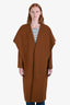 Fabrique Cognac Wool Cashmere Leather Pocket Detail Belted Wrap Coat Size S
