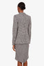 Escada Black/White Houndstooth Virgin Wool Blazer + Midi Skirt Set Size 36