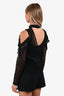 Self-Portrait Black Cutout Ruffled Organza-Trimmed Guipure Lace Top Size 10