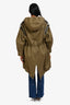 Burberry London Military Green Leather Detail Hooded Coat Size 0 US
