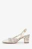 Pre-loved Chanel™ Tweed and Leather Interlocking CC Slingback Cap Toe Heels Size 37.5