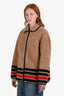 Burberry Tan Wool 'Kettlewell' Striped Teddy Coat Size 12