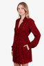 Saint Laurent Red Leopard Print Long Sleeve V-Neck Mini Dress Size 38