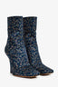 Fendi Navy/Rose Gold Jacquard Square Toe Heel Boots Size 38