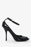 Gucci Black Patent Leather Interlocking GG Peep Toe Ankle Strap Heels Size 37.5
