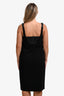 Christopher Kane Black Wool Leather Bralette Cut-Out Detail Velcro Strap Midi Dress Size 8