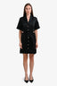 Sandro Black Linen Blend Cut Out Short Sleeve Button Down Dress Size 40
