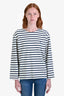Anine Bing White/Navy Cotton Stripe Long Sleeve Crewneck Top Size XS