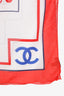 Pre-loved Chanel™ Red/White Cotton Silk CC Logo Sarong Shawl Scarf